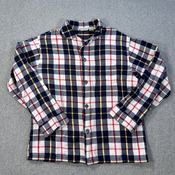 LL Bean Plaid Flannel Pajama Shirt 107923 Men Medium Navy Red Button Front - Picture 1 of 6